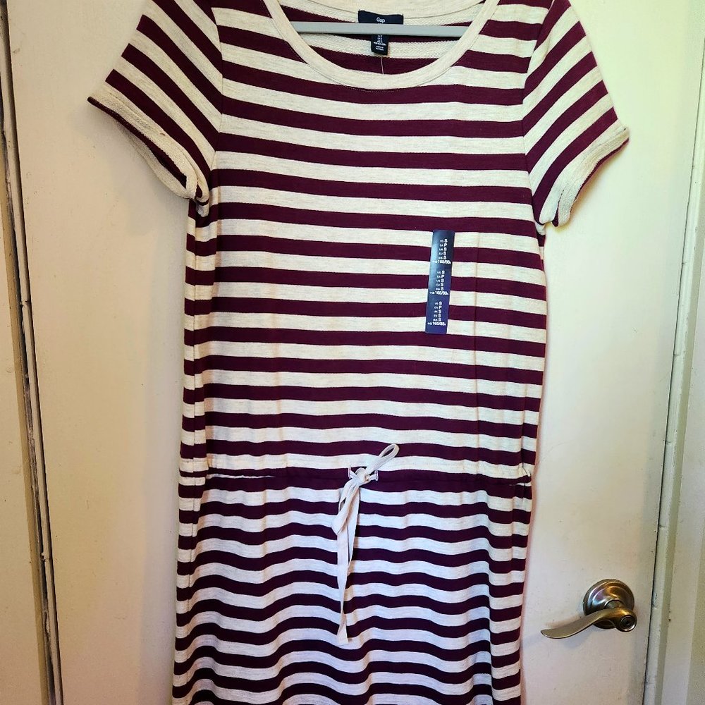 Gap NWT Striped Cotton Dress purple Cream Sz S